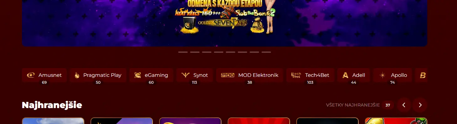 Provideři Eurogold Casino - Apollo Games, SYNOT Games, Kajot Games a Tom Horn